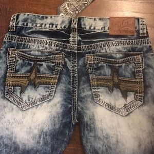 NWT Affliction copper patch jean dye blue wash 32